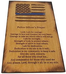 Police Officer Gift Sign - Distressed American Flag with Thin Blue Line and Police Officer's Prayer (Oak Stained)