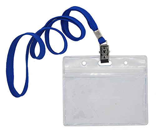 Name Tag Badge Holders with Lanyard Waterproof Plastic Id Card Holder Lanyards Nametags for desks Kids School Camp Field Trip Business Event Trade Horizontal Name Tag Lanyards Badge Holder-Blue 50pack - Thumbnail 3