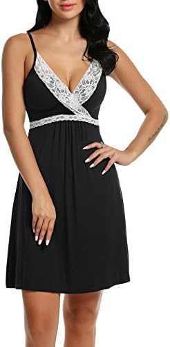 DonKap Women Sexy Lingerie Lace-trimmed Slip Strappy Sleepwear Nights Chemise Black XXL