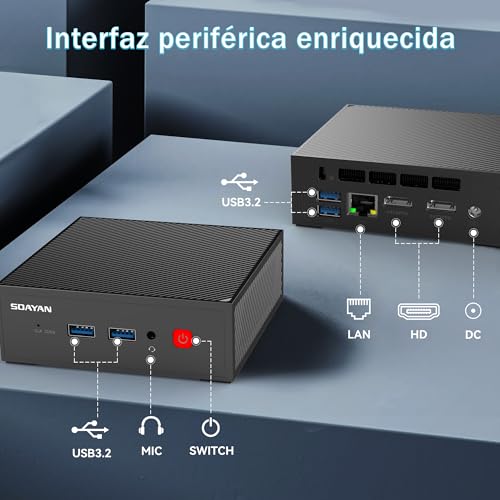SOAYAN N2 Mini PC, Alder Lake-N100, 16GB DDR4 RAM 500GB SSD Mini Computer, PC Fisso Mini Supporto WIFI6, BT5.2, 2 HD, 4 USB3.2, 4k Dual Display