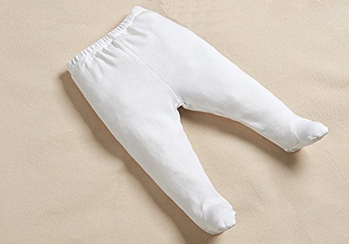 Monvecle Unisex Baby 2 Pack 100% Cotton Footie Long Pants White 6-9M