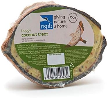 Coconut Bird Feeder Halves, Wild Bird Food for Small Birds with Suet Dried Mealworms, Seeds, and Cereals, High Energy Food