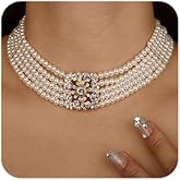 Missgrace Dainty 5 Tier Layered Pearl Rhinestones 1920s Short Choker Necklace for Women Chunky Necklaces Necklace Pearl Pendant Necklaces Pearl Chain Bridesmaid Necklaces for Women