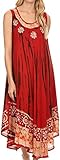 Sakkas 15009 - Alexis Embroidered Long Sleeveless Floral Caftan Dress / Cover Up - Red - OS