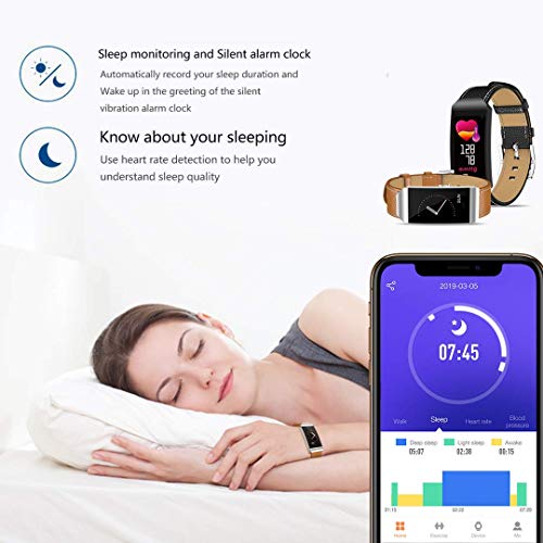 image for maxtop Leather Smart Band for Men with Heart Rate Monitor/Blood Pressu