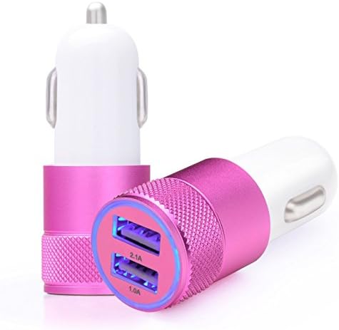 Universal Metal 12 Volt / 1 ~ 2 Amp Dual USB Port Car Charger for iPhone Samsung Smartphone(Hot Pink)