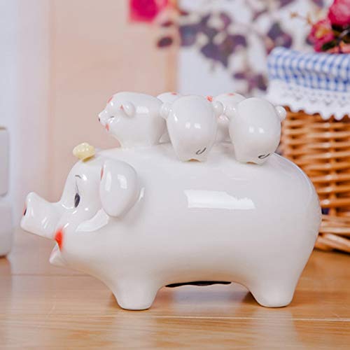 BeesClover Lovely Ceramic Sow and Piggies Figurine Money Box Decor Porcelain Piggy Bank Home Embellishment Birthday Gift Craft Accessories Multicolour