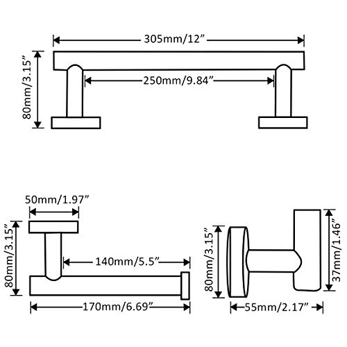 GAPPO 3-Pieces Bathroom Hardware Accessories Sets Brushed Gold SUS304 Stainless Steel Wall Mounted Towel Bar Robe Holder Hook Toilet Paper Holder