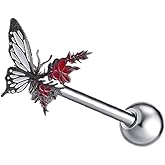 Zynova 14G Butterfly Tongue Rings for Women Stainless Steel Tongue Barbell Tongue Piercing Jewelry
