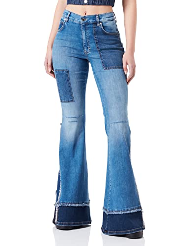 Love Moschino Damen Maxi Flare Fit 5-Pocket Trousers Casual Pants, Medium Blue Denim, 25 EU