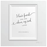 Andaz Press Biblical Wedding Signs, Formal Black and White, 8.5-inch x 11-inch, I Have Found the One Whom My Soul Loves, Song of Solomon 3:4, Bible Quotes, 1-Pack