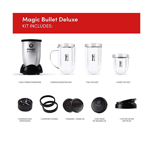 NUTRiBULLET-Magic-Bullet-Deluxe-Blender-Mixer-Food-Processor-Silver The Original Magic Bullet Blender, Mixer & Food Processor 11-Piece Set (Black) (As Seen on High Street TV)