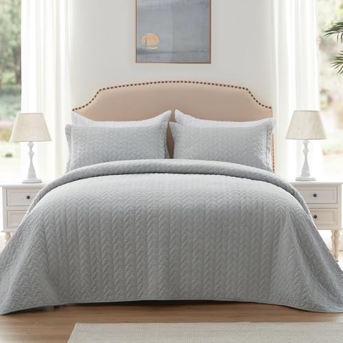 Photo 1 of SunStyle Home Queen Quilt Bedding Set, Lightweight Summer Bedspreads Coverlets, Full Queen Size Quilt, Luxury Durable Quilted Stitching Bed Cover with 2 Shams All Season 3pcs, Light Grey