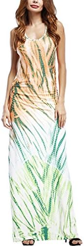 Sleeveless Strap Maxi Tank Summer Women Printed Sheath Tunic Party Dresses Green XXXL
