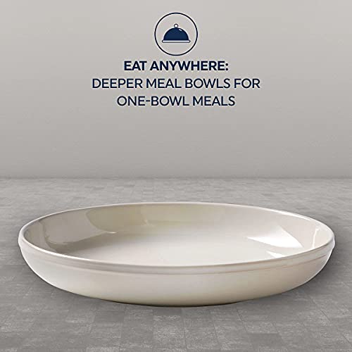 Corelle Stoneware 4Pc Meal Bowl Set, Handcrafted Artisanal Double Bead