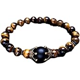 Caiyao Unisex Healing Stone Bracelets Natural Gemstone Charm Stretch Bracelet Crystal Energy Heart Charm Tiger Eye 9MM Beads Bracelet Handmade Meditation Stone Jewelry Elastic Yoga Bracelet