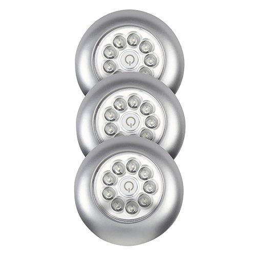 Light It! By Fulcrum LED Wireless Mini Stick On Touch Light, 3 Pack, Silver