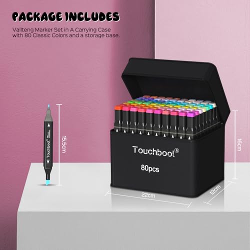 Touchbool ﻿80 Colors Alcohol Markers for Artists Adults Dual Tip Art Marker Pens with Board & Fine Tips, Permanent Illustration Markers for Coloring Book Manga Anime Sketching Card Making & Journaling