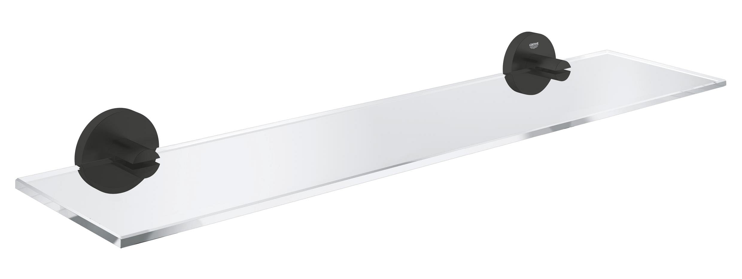 GROHE Start QuickFix Glass Shelf with Matt Black Holders (Metal and Glass, Concealed Fastening, Including Screws and Dowels, Extra Easy to Fit QuickGlue), Size 530 mm, 412022430