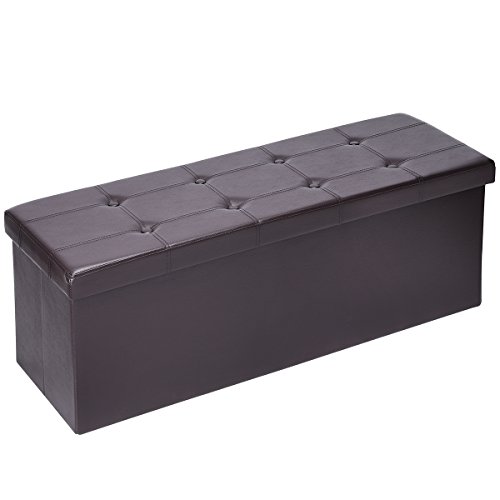 AuAg  XL Faux Leather Folding Storage Ottoman Bench Storage Chest Padded, Brown