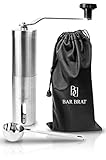 Premium Hand Manual Coffee Grinder Maker + Coffee Scoop by Bar Brat ™ / Bonus Travel Bag, Coffee Spoon & Cleaning Brush
