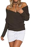 Women's Sexy V Neck Off Shoulder Crisscross Wrap Knit Sweater Jumper