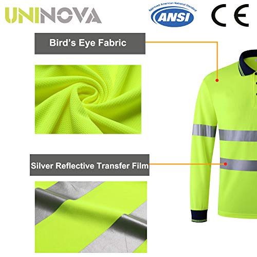 Uninova Safety Shirt High Visibility - Reflective Polo Shirt Long Sleeve for Men and Women - ANSI/ISEA Standards (Medium, Long Sleeve)