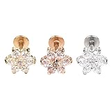 BODYA 3pcs 16G 7mm Cubic Zirconia Flower Lip Rings Labret Nose Studs Helix Round Shape Stud Earring Body Piercing Jewelry Three Tone