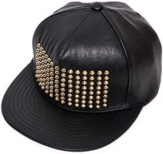 Muan Stamp'd Dope Studded Snapback Cap Black Leather Baseball Hat (2. Gold)