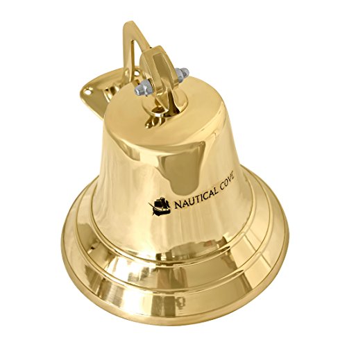 Nautical Cove Solid Brass Ships Bell 8" Tall and Wall Mountable - Clear Ring for Indoor and Outdoor Use - Thumbnail 3