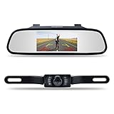 Backup Camera and Monitor Kit,Chuanganzhuo 4.3" Car Vehicle Rearview Mirror Monitor for DVD/VCR/Car Reverse Camera + CMOS Rear-view License Plate Car Rear Backup Parking Camera With 7 LED Night Vision