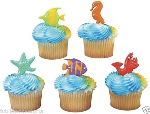 WONTTERFLY 36 COUNT COLORED SEA LIFE STARFISH FISH CUPCAKE CAKE TOPPERS PARTY PICKS 2703