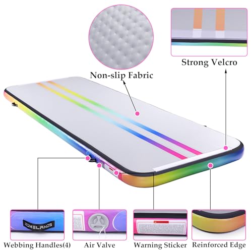 ROMELANDS Air Gymnastics Track Tumbling Mat 4 Thick, 10/13/16 Ft Inflatable Training Mats For Home Use With Pump