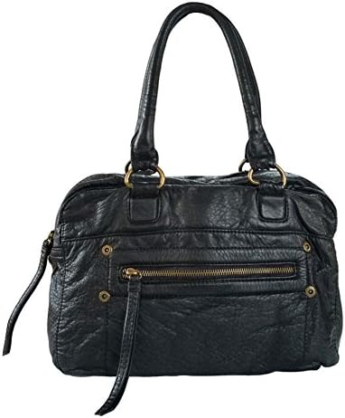 FanCarry Washed Soft Leather Handbag Tote Boston Bag for Women (Black)
