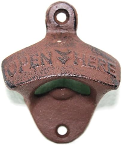Labara Wall Bottle Opener Wine Beer Mount Copper Cap Iron Cafe Bar Wall Open Here Metal Retro Cap Catcher Vintage Fixed Wall-mounted (4pcs)