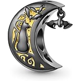 GNOCE Halloween Cat Moon Charm Sterling Silver Bead Halloween Charm Fit Bracelet/Necklace for Women Wife/Jewelry Gift