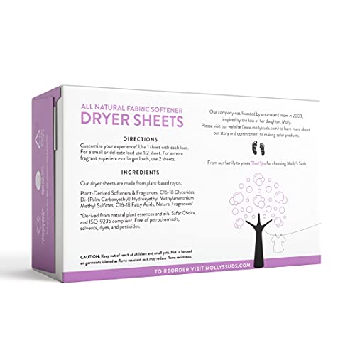 Molly's Suds All Natural Fabric Softener Dryer Sheets for Sensitive