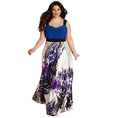 Women Summer Plus Size Dress,Todaies Women Floral Printed Long Evening Party Prom Gown Formal Dress L-5XL (4XL, Blue)