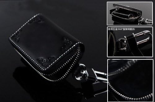 1 X Black Embossed Genuine Leather VW LOGO Auto Key Case Bag KeyChain