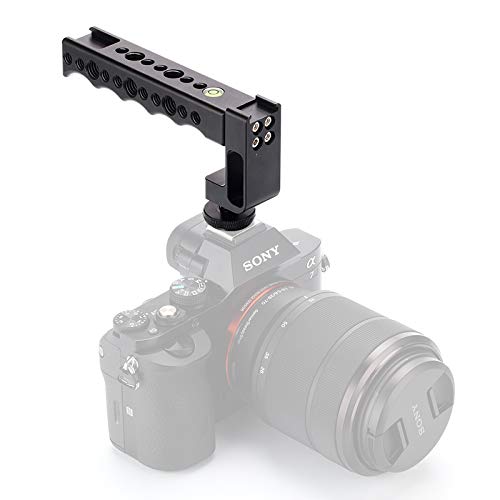 WEIHE Aluminum Alloy Camera Handle Grip with Dual Hot Shoe for Flashlight or Microphone 1/4 and 3/8 Screw