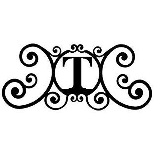 24 Inch House Plaque Letter - Wrought Iron Metal Scrolled Monogram Initial Letter Home Door Wall Hanging Art Decor Family Name Last Name Letter Sign (T, 24 x 11 inches,Thick 0.078 inch (2mm))