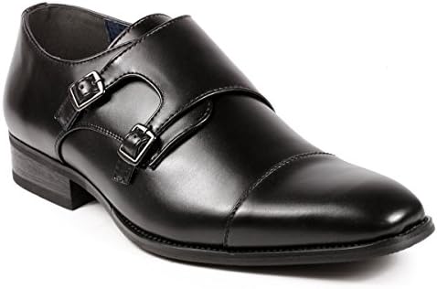 UV Signature UV010 Men's Double Monk Strap Cap Toe Slip On Loafers Dress Shoes (12, Black)