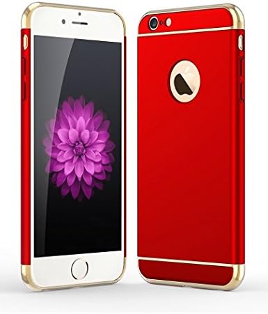 iPhone 6 plus/6s plus Case, Emey Ultra-thin 3 in 1 Anti-Scratch Fingerprint Shockproof Resist Cracking Electroplate Metal Texture PC Hard Back Case for Apple iPhone 6 plus/6s plus 5.5 Inch (Red+Gold)