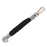 Viking Mens Paracord Lanyard Keychains-Handmade Keyring with Viking Rune Beads Norse Thor's Hammer Beads Braided 550 Paracord Keychain Black Viking Jewelry Gift for Men and Women(F)