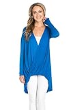 Frumos Womens Tunic Drape Front High Low Long Tunic Top