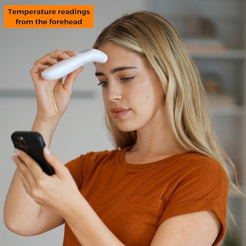 MOBI CONNECT Smart DualScan Bluetooth Ear & Forehead Thermometer - Backlit Screen, LED Fever Indicators, Memory Recall of Last 20 Readouts, Farenheit & Celsius Mode, Room Temperate with Date & Time