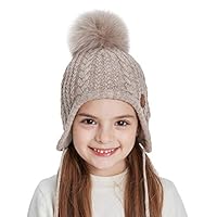 SOMALER Toddler Kids Winter Ear Flap Beanie Hat Boy Girl Fur Pompom Knit Hats