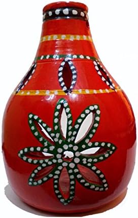 Mittibazaar handmadeTea Light Holder Votive Classic Earthenware Diwali Decor & Home Decor Orange Color Bottle Shape Earthenware Tea Light