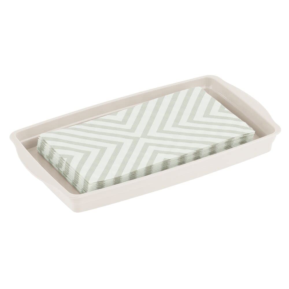 mDesign Bathroom Storage Tray for Makeup & Jewellery – Small Bathroom Accessory with Handles for Makeup Storage or Use as Watch Tray – Organiser for Bathroom, Cupboard or Chest of Drawers – Beige