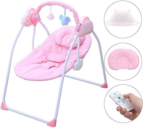 Atten 0 18ヶ月のための音楽やおもちゃコットン戻る3ギアタイミングで赤ちゃん ロッカースマートベビーロッキングチェアポータブル調整可能と折り畳み式の子供のスイングチェア Color Pink 保証